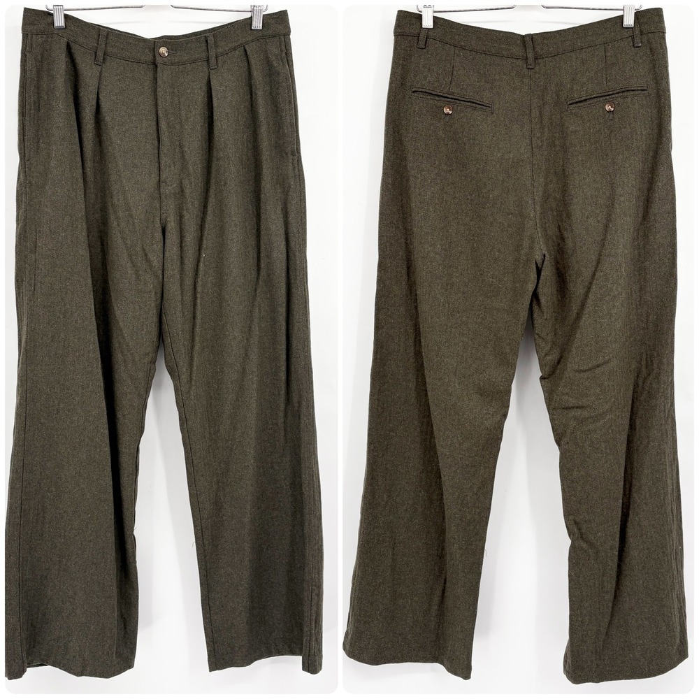 Denimist Womens Dark Olive Wool Blend Double Pleat Wide Leg Trouser Pants 30 - Picture 2 of 10